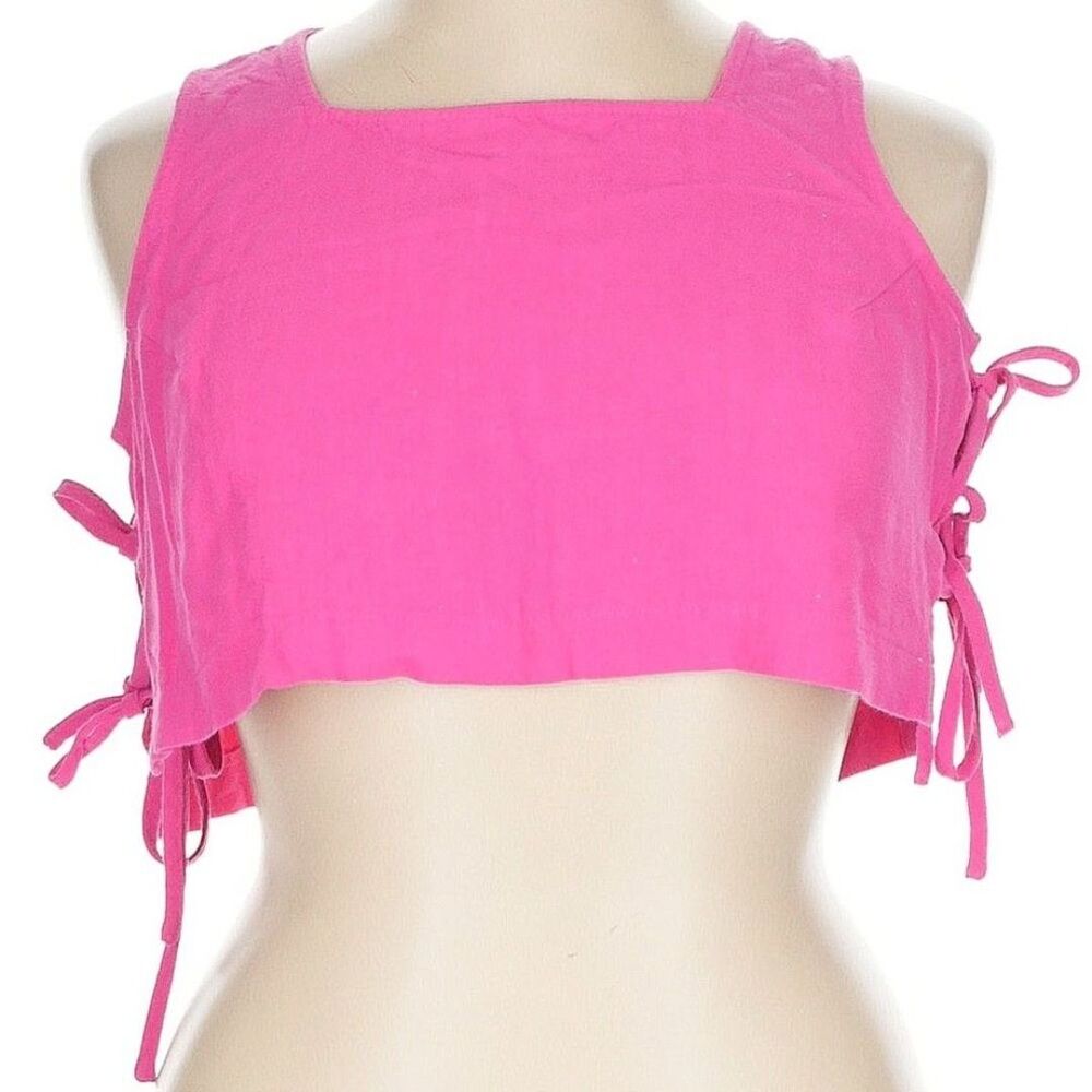 Good Luck Gem Pink Linen Blend Tie-Side Crop Tank Top XL Sleeveless